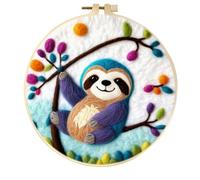 Meecaa Sloth Animal DIY Needle Felting Kit for Beginners, Including Wool Felt Supplies, Embroidery Hoops,Beautiful Wool Painting and Needle Felting Tools (Sloth)