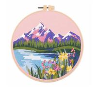 Meecaa Snow Mountain Flower Lake Embroidery Kit Starter Set, Hand Embroidery Set,Pattern Printed Cross Stitch Set for Beginner Adults, with Embroidery Hoop and Instructions (Snow)