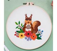 Meecaa Squirrel Animal Flower Embroidery Kit Starter Set, Hand Embroidery Set,Pattern Printed Cross Stitch Set for Beginner Adults, with Embroidery Hoop and Instructions (Squirrel)