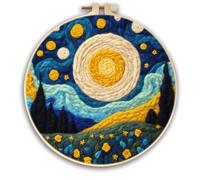 Meecaa Starry Sky Flower DIY Needle Felting Kit for Beginners, Including Wool Felt Supplies, Embroidery Hoops,Beautiful Wool Painting and Needle Felting Tools (Starry)