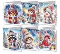Meecaa Tiger Hedgehog Raccoon Pig Monkey 6pcs Handmade 5D Diamond Painting Christmas Greeting Cards for Adults, DIY Diamond Art Postcards for Friends Family Lover Gift (15CMx30CM) (Tiger)