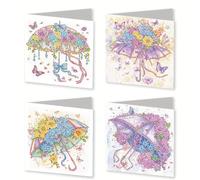 Meecaa Umbrella Butterfly Flower 4pcs Handmade 5D Diamond Painting Happy Birthday Cards with Envelopes, DIY Diamond Art Postcards for Friends Family Lover Gift (15CMx30CM) (Umbrella)