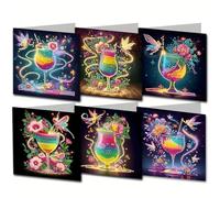 Meecaa Wine Glass Bird Flower 6pcs Handmade 5D Diamond Painting Happy Birthday Cards with Envelopes, DIY Diamond Art Postcards for Friends Family Lover Gift (15CMx30CM) (Wine Glass)