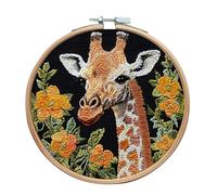 Meecaa Yellow Animal Flower Giraffe Embroidery Kit Starter Set, Hand Embroidery Set,Pattern Printed Cross Stitch Set for Beginner Adults, with Embroidery Hoop and Instructions (Yellow Flower)