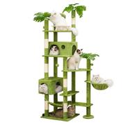 Meecal 77in Cat Tree with Leaves for Indoor Cats Large Adult,Tall Cat Tower with Scratching Post, Large Cat Tree with Two Cat Condos, Large Hammocks, Padded Perches for Heavy Duty Big Cats, Green