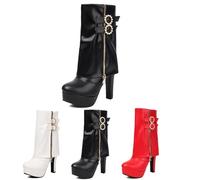 MEECHI Bootie With Heels Women's Elegant Ankle Boots With Pearl Buckle PU Leather Platform Bootie Autumn Winter Warm Snow Boots Women's High Heels Ankle Shoes For Party(Black,5 UK)
