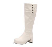 MEECHI Elegant Knee-high Boots With Block Heels For Women Winter Non-slip Platform PU Leather Snow Boots With Zipper Party Evening Shoes(White,6 UK)
