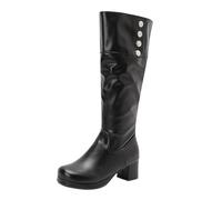 MEECHI Elegant Knee-high Boots With Block Heels For Women Winter Non-slip Platform PU Leather Snow Boots With Zipper Party Evening Shoes(Black,6.5 UK)
