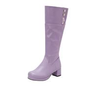 MEECHI Elegant Knee-high Boots With Block Heels For Women Winter Non-slip Platform PU Leather Snow Boots With Zipper Party Evening Shoes(Purple,6 UK)