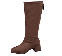 MEECHI Knee-high Boots With Zipper, Women's Suede Langschaft Boots With Block Heel, 2025 New Square Toe Riding Boots For Winter, Women's Elegant High Heels(Brown,4 UK)