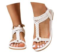 MEECHI Large Size Sandals Student Flat Sandals Women Vintage Roman Sandals Summer Peep Toe Beach Shoes(White,6.5 UK)