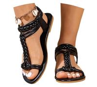 MEECHI Large Size Sandals Student Flat Sandals Women Vintage Roman Sandals Summer Peep Toe Beach Shoes(Black,4 UK)