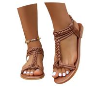 MEECHI Large Size Sandals Student Flat Sandals Women Vintage Roman Sandals Summer Peep Toe Beach Shoes(Brown,6 UK)