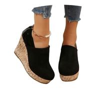 MEECHI Leisure Booties Women's Platform Ankle Boots With Wedge Heel 2026 Spring Short Boots With Zip, British Style Large Size Ankle Shoes Vintage Suede High Heels(Black,5.5 UK)