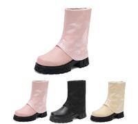 MEECHI Platform Ankle Boots Women's Elegant Booties With Floral Pattern PU Leather Wide Tube Slip-on Ankle Boots Non-Slip Rubber Booties Warm Cotton Shoes For Outdoor, Party(Pink,4 UK)