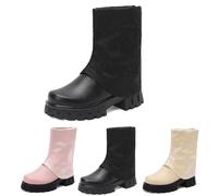 MEECHI Platform Ankle Boots Women's Elegant Booties With Floral Pattern PU Leather Wide Tube Slip-on Ankle Boots Non-Slip Rubber Booties Warm Cotton Shoes For Outdoor, Party(Black,5.5 UK)