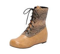 MEECHI Retro British Style Ankle Boots Women's Medieval Lace-up Boots PU Leather Wedge Booties Women's Round Toe Ankle Shoes For Outdoor, Party(Yellow,4 UK)