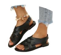 MEECHI Retro Roman Sandals For Women Comfortable Flat PU Leather