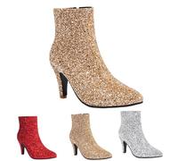 MEECHI Sequined Ankle Boots Women's Pointed Toe Booties Stiletto High Heels Booties Fashion Short Boots With Side Zipper Elegant Pumps For Party(Gold,6.5 UK)