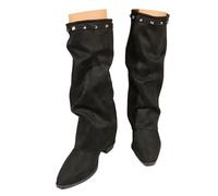 MEECHI Slip-on Knee-high Boots Women's Fold Over Long Shaftboots Retro Medieval Shoes With Heel Suede Riding Boots With Pointed Toe Wide Calf Booties For Everyday Wear/street(4.5 UK)