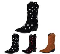 MEECHI Suede Booties 2025 Women's Western Cowboy Boots With Embroidery Retro Ankle Boots With Block Heel Casual Wide Tube Slip-on Shoes For Spring/Autumn/Winter(White,5 UK)