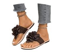 MEECHI Women's Flat Flip-Flops Vintage Toe Separator Sandals Elegant Slippers With Flowers Summer Clip-Toe Slippers Large Size Slippers Leisure Bohemia Beach Shoes(Brown,7.5 UK)