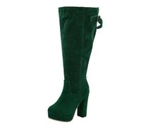 MEECHI Women's Knee High Boots With Block Heel Retro Suede Riding Boots With Zipper Wide Tube Slip-on Shoes Women Winter Platform High Heels(Green,3.5 UK)