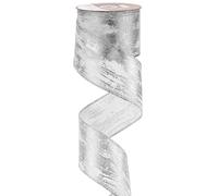 MEEDEE 2-1/2 Inch Silver Metallic Birch Bark Wired Edge Ribbon 10 Yard Roll Bark Looking White Birch Christmas Ribbon for Christmas Tree, Front Door Wreath Supplies, Gift Wrapping, and Party Decor