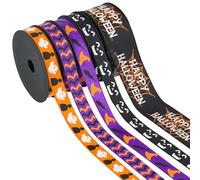 MEEDEE 3/8 inch 1 inch Halloween Ribbon Set Spooky October Ribbon Assortment 5 Rolls 10 Yards Halloween Crafts, Fall Gift Wrap, Party Decorations, Autumn Wreaths, Trim Bundle, Wreath Bow Supplies