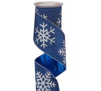 MEEDEE 4 Inch Navy Blue Snowflake Ribbon - Wired Christmas Tree Decor, Satin With Silver Glitter Snowflake - 10 Yards Blue And Silver Ribbon For Tree Toppers, Garlands