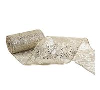 MEEDEE 6 Inch Wide Wired Ribbon Champagne Gold Glitter Mesh Web Wired Edge Ribbon by 10 Yards Roll Champagne Mesh Wired Ribbons for Christmas Tree, Garland, Wreaths, Bows, Centerpiece, Gift Wrapping