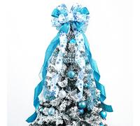 MEEDEE Blue Christmas Tree Topper - 12" Wide Glitter Snowflake Ribbon Bows for Christmas Tree Decorations (1 Pack)