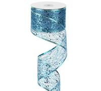 MEEDEE Blue Glitter Ribbon Wire Mesh Ribbon with Sparkle Christmas 2.5 Inch Wired Turquoise Ribbons Blue Ribbons for Christmas Tree Decoration, Wreath Bow Making (25 Yards)