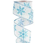 MEEDEE Blue Snowflake Ribbon with Blue Glitter - 2.5 Inch Wired Ribbon for Christmas Tree, Wreath, Gift Wrapping (10 Yards)