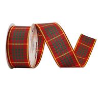 MEEDEE Cameron Tartan Wired Ribbon 2.5 inch with 25 Yards Gingham Check in Red, Green and Yellow Scottish Plaid Polyester Ribbon for Christmas Tree, Wreaths, Bows, Gift Wrap, Weddings, Holiday Crafts