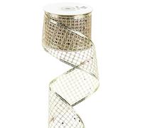 MEEDEE Champagne Gold Glitter Christmas Ribbon 2.5 Inch Square Mesh Net Wired Ribbons with Rainbow Sparkle Champagne Ribbon for Christmas Tree Decoration, Wreath Bow Making (25 Yards)