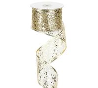 MEEDEE Champagne Gold Glitter Wire Mesh Ribbon with Sparkle - Metallic 2.5 Inch Christmas Ribbon for Tree Decoration & Wreath Bow Making (25 Yards)