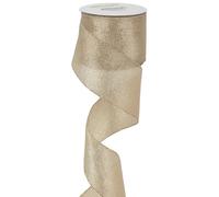 MEEDEE Champagne Wired Ribbon 2.5 Inch Champagne Gold Metallic Wired Ribbon 10 Yards Spool Metallic Glitter Ribbon Champagne Christmas Ribbon for Tree, Gift Wrapping, Wreaths, Crafts, Bows Making