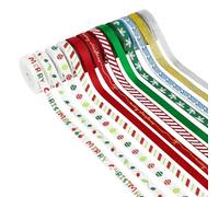 MEEDEE Christmas Ribbon 3/8 inch Thin Holiday Ribbon Set in Red, Green, White, Gold & Silver Color 12 Rolls 60 Yards Perfect for Gift Wrapping, Xmas Wreath Decor, Garlands, and Holiday Crafts