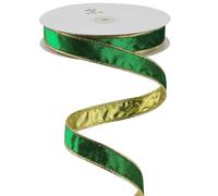 MEEDEE Crushed Green Velvet Ribbon with Gold Back 1 Inch Double Sided Christmas Wired Ribbon 25 Yards, Perfect for Christmas Tree Decorations, Wreath Supplies, Crafts Bow Making