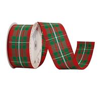 MEEDEE MacGregor Tartan Wired Ribbon 2.5 inch with 25 Yards Gingham Check in Red, Green and White Scottish Plaid Polyester Ribbon for Christmas Tree, Wreaths, Bows, Gift Wrap, Weddings, Holiday Crafts