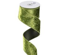 MEEDEE Moss Green Velvet Wired Ribbon 2.5 Inch - 10 Yards Crushed Velvet Christmas Ribbon for Tree Decoration, Wreath Supplies, Crafts Bow Making