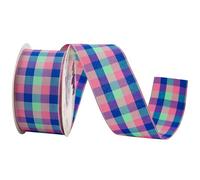 MEEDEE Pink Christmas Plaid Wired Ribbon 2.5 inch Wide with 25 Yards Gingham Check in Pink, Blue and Green Checkered Ribbon for Christmas Tree, Wreaths, Bows, Gift Wrapping, Weddings, Holiday Crafts