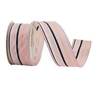 MEEDEE Pink Striped Ribbon 2.5 inch with 25 Yards Pastel Stripe in Pink, White, Black, and Rose Gold Metallic Ribbon for Wreaths, Bows, Gift Wrap, Christmas Decor, Holiday Crafts & Party Favors