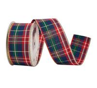 MEEDEE Tartan Plaid Wired Ribbon 2-1/2" Wide with 50 Yards Red Crimson & Navy Blue Scottish Plaid with Metallic Threads Ribbon for Christmas Tree, Wreaths, Bows, Gift Wrap, Weddings, Holiday Crafts