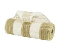 MEEDEE White and Jute Deco Mesh 10 Inch Rolls Poly Burlap Deco Mesh with White Wide Stripe Fall Mesh for Wreaths, Christmas Tree, Garland, Staircase, Mailbox, Centerpiece, Decorating (30 Feet)