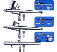 MEEDEN 3-Pieces Airbrush Gun Set - 0.25, 0.35, 0.5mm Needles Pre-Equipped - Dual-Action 2pcs Gravity Feed and 1pc Siphon Feed - Airbrush Gun Accessories for Modeling