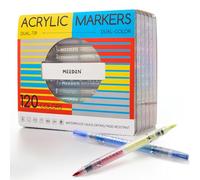 MEEDEN Acrylic Paint Markers Dual Tip: 120 Colors/60 Pcs Brush Tip Acrylic Marker with Automatic Ink Control for Art Supplies - Quick Dry Paint Pens for Rock, Wood, Canvas, Fabric, Glass, Metal