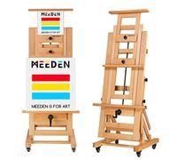 MEEDEN Deluxe Large Rocker Crank Studio Easel,Heavy Duty Artist Painting Easel,Solid Beech Wood with Adjustable Height,Movable and Tilting Flat H-Frame Easel,Holds Art Canvas Up to 76.7"