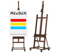 MEEDEN H Frame Easel Stand for Painting, Adjustable Floor Easel for Drawing & Display, Heavy Duty Beech Wood Hold Canvas up to 368 cm - 4 Wheels and Storage Tray